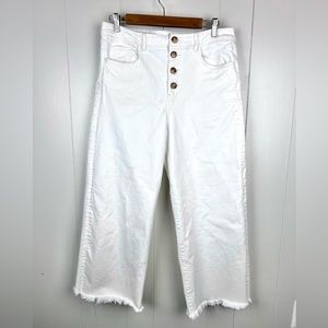 LOFT White High Waist Wide Leg Raw Hem Button Fly Crop size 12